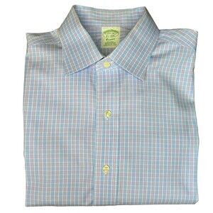 BROOKS BROTHERS Men's Dress Shirt Blue 15.5 36 Check Non-Iron French Cuff